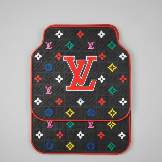LV Print Car Floor Mat - Black Multicolor Rubber Anti-Slip